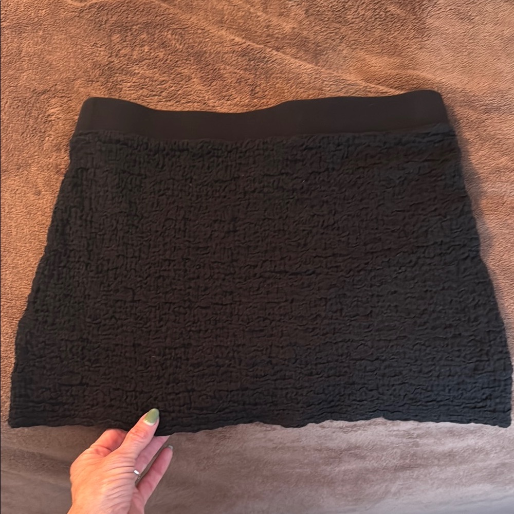 Black Textured Mini Skirt, Size S, with fitted waistband
